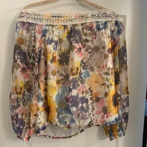 Boston Proper Sunflower Off the Shoulder Blouse Rhinestone Embellished